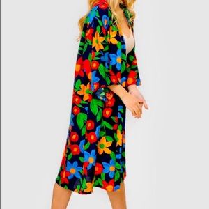 Navy Kimono w/ Blue, Green, Red & Yellow Flowers!!